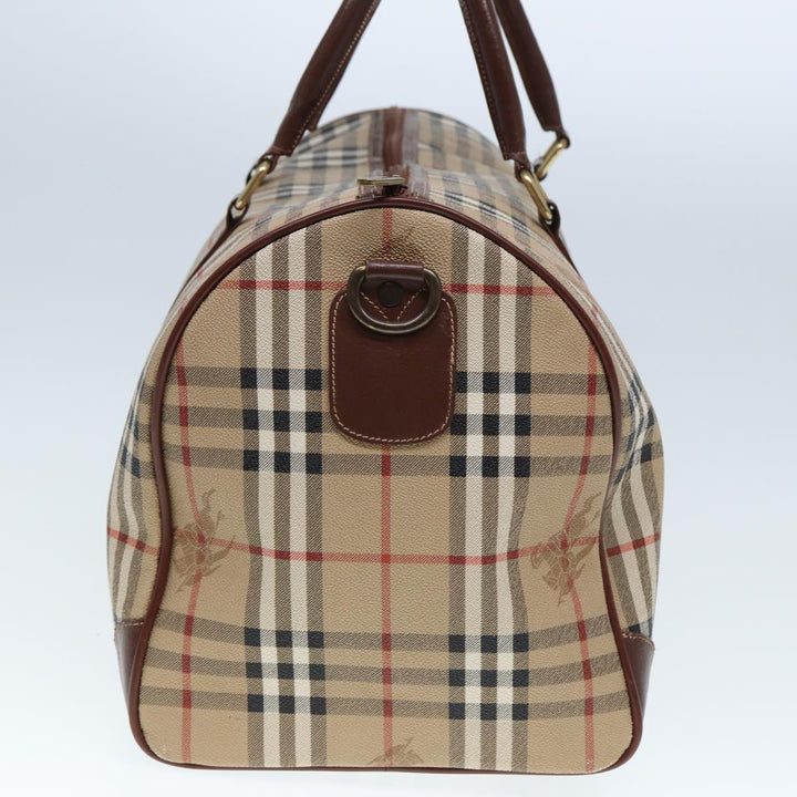 BurberrySs Nova Check Boston Bag PVC Leather Beige Auth tb1105