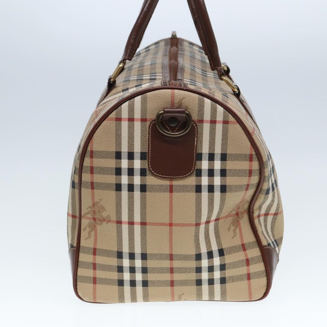 BurberrySs Nova Check Boston Bag PVC Leather Beige Auth tb1105