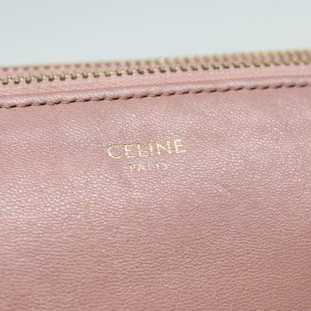 Celine Trio Bag Shoulder Bag Leather Beige Gold Auth tb1117