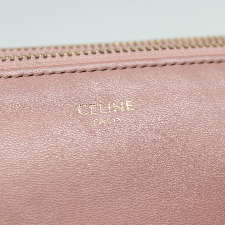 Celine Trio Bag Shoulder Bag Leather Beige Gold Auth tb1117