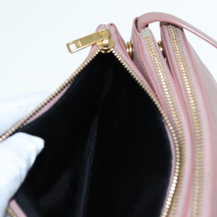 Celine Trio Bag Shoulder Bag Leather Beige Gold Auth tb1117