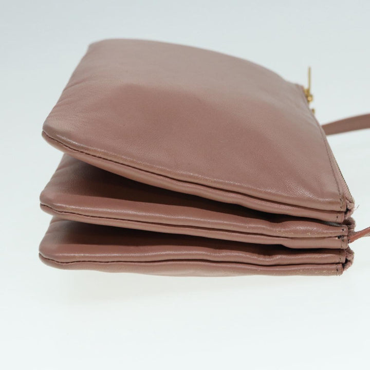 Celine Trio Bag Shoulder Bag Leather Beige Gold Auth tb1117