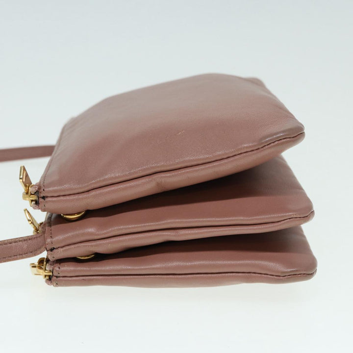 Celine Trio Bag Shoulder Bag Leather Beige Gold Auth tb1117