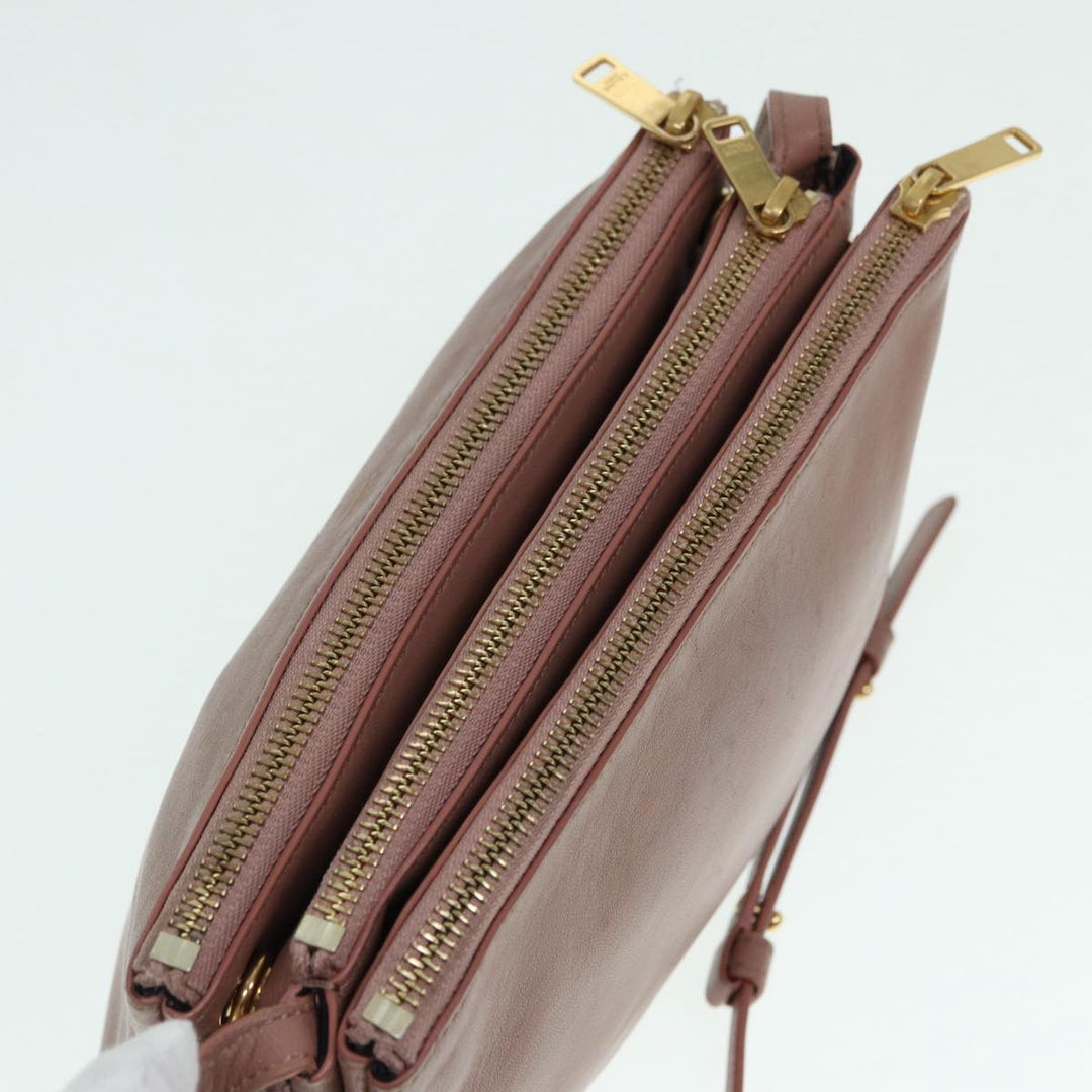 Celine Trio Bag Shoulder Bag Leather Beige Gold Auth tb1117