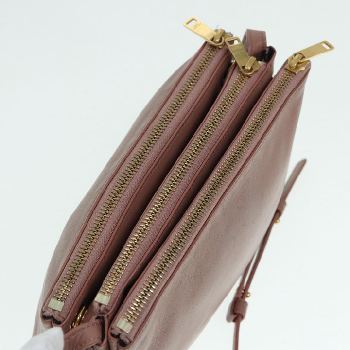 Celine Trio Bag Shoulder Bag Leather Beige Gold Auth tb1117