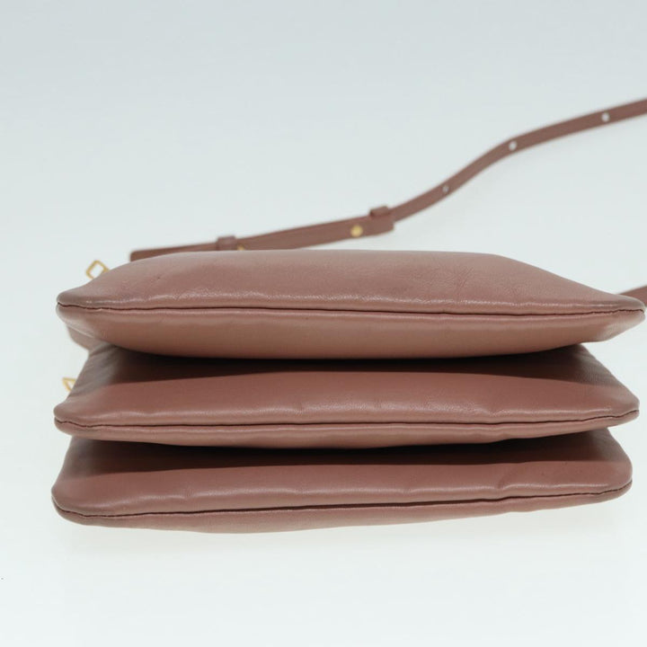 Celine Trio Bag Shoulder Bag Leather Beige Gold Auth tb1117