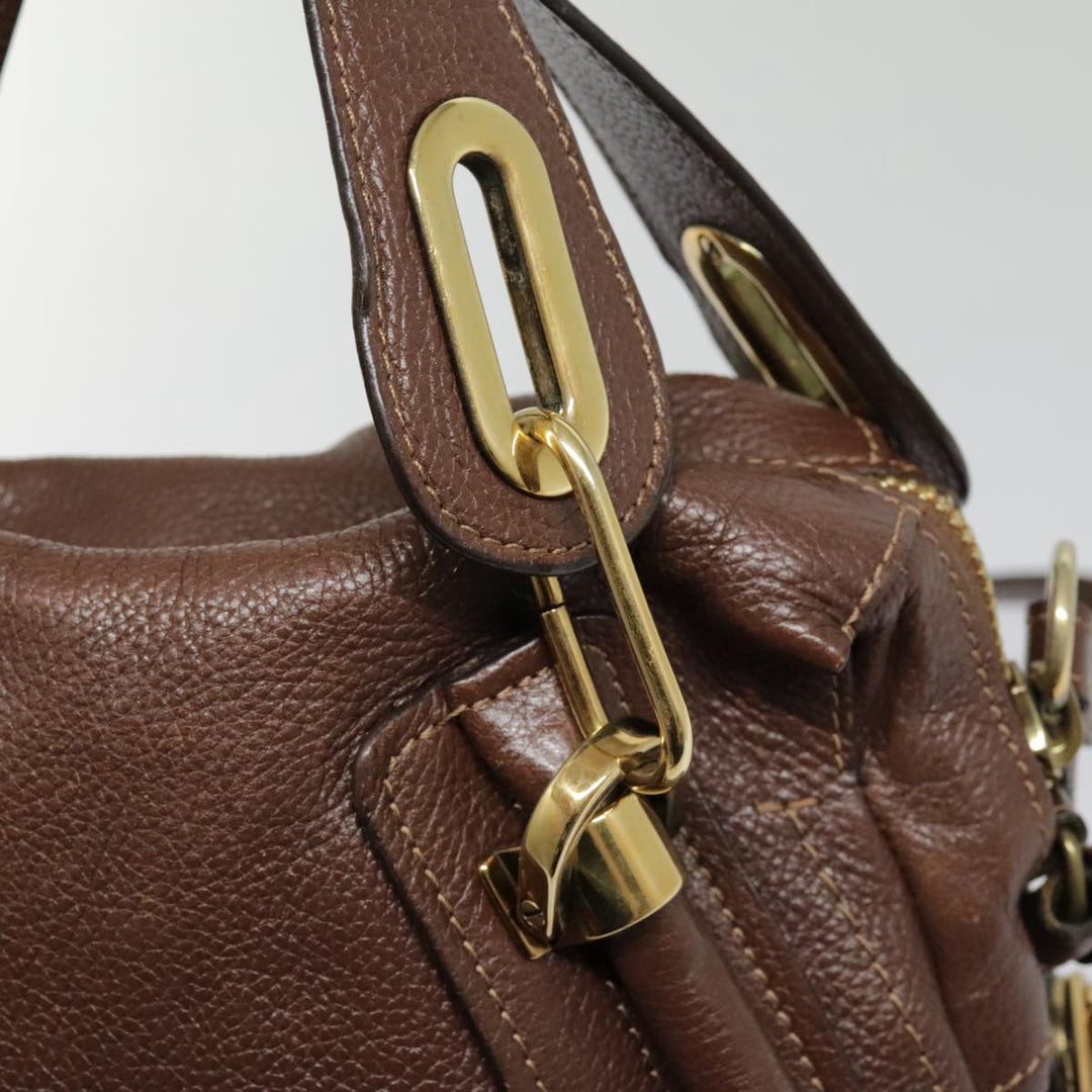 Chloe Paraty Hand Bag Leather 2way Brown Gold tb1210