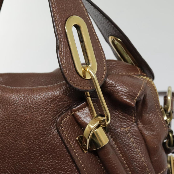 Chloe Paraty Hand Bag Leather 2way Brown Gold tb1210