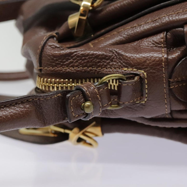 Chloe Paraty Hand Bag Leather 2way Brown Gold tb1210