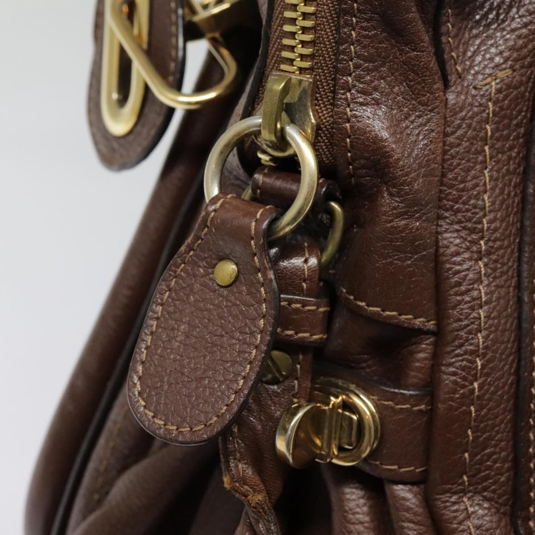Chloe Paraty Hand Bag Leather 2way Brown Gold tb1210
