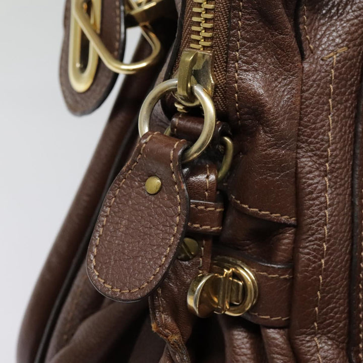 Chloe Paraty Hand Bag Leather 2way Brown Gold tb1210