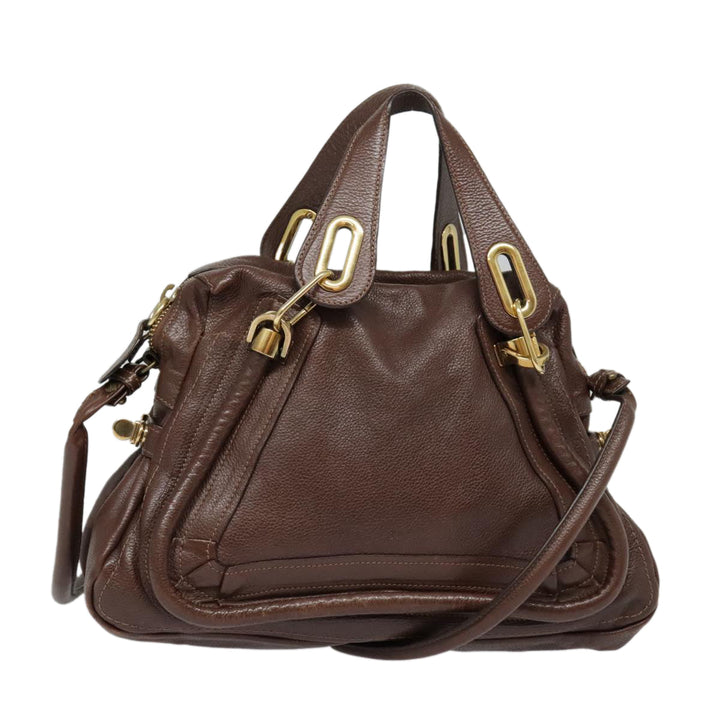 Chloe Paraty Hand Bag Leather 2way Brown Gold tb1210