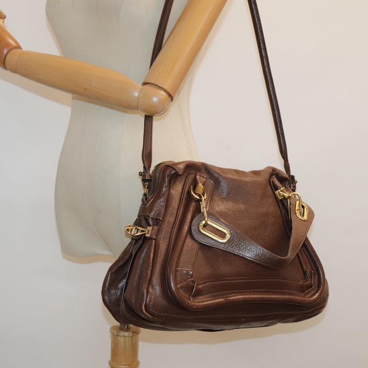 Chloe Paraty Hand Bag Leather 2way Brown Gold tb1210