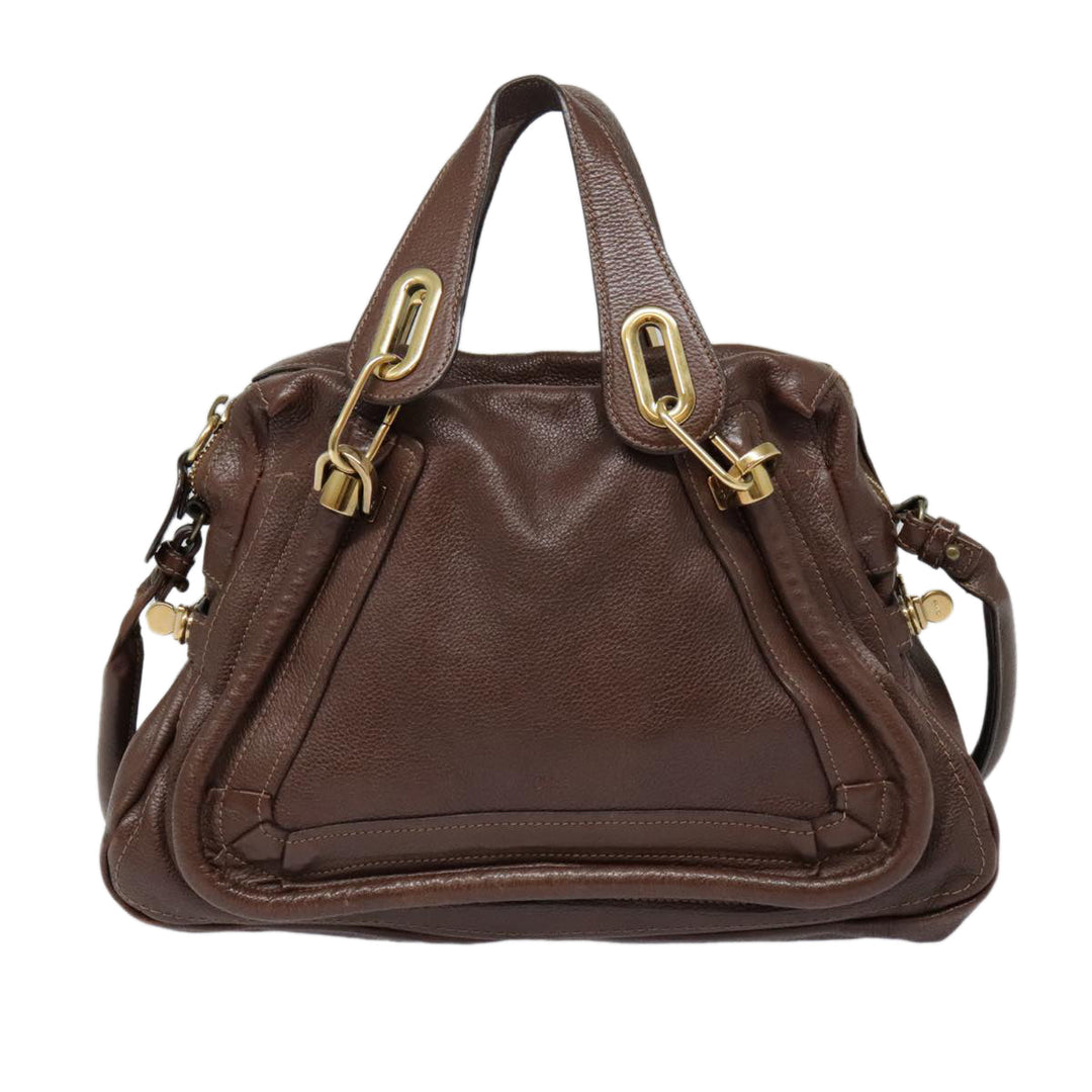 Chloe Paraty Hand Bag Leather 2way Brown Gold tb1210
