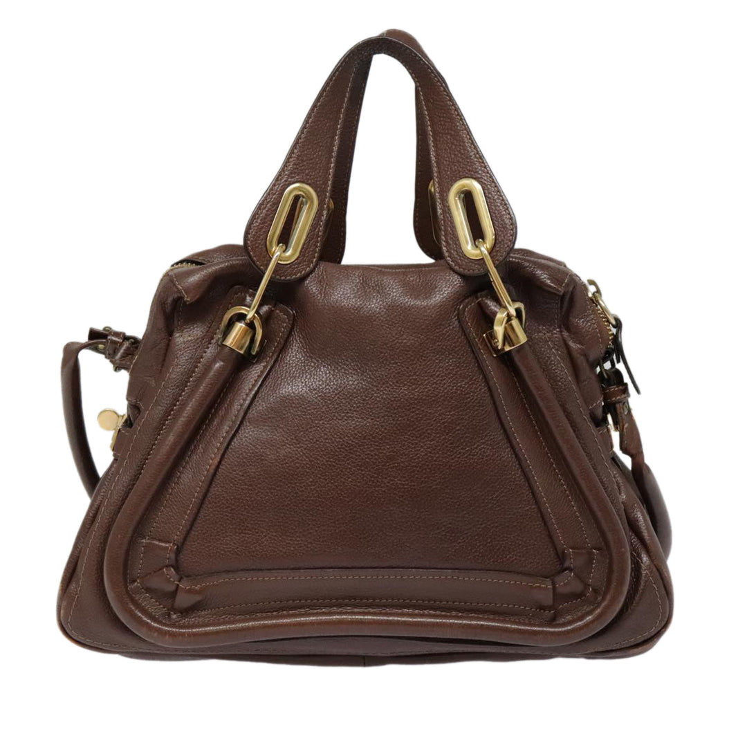 Chloe Paraty Hand Bag Leather 2way Brown Gold tb1210