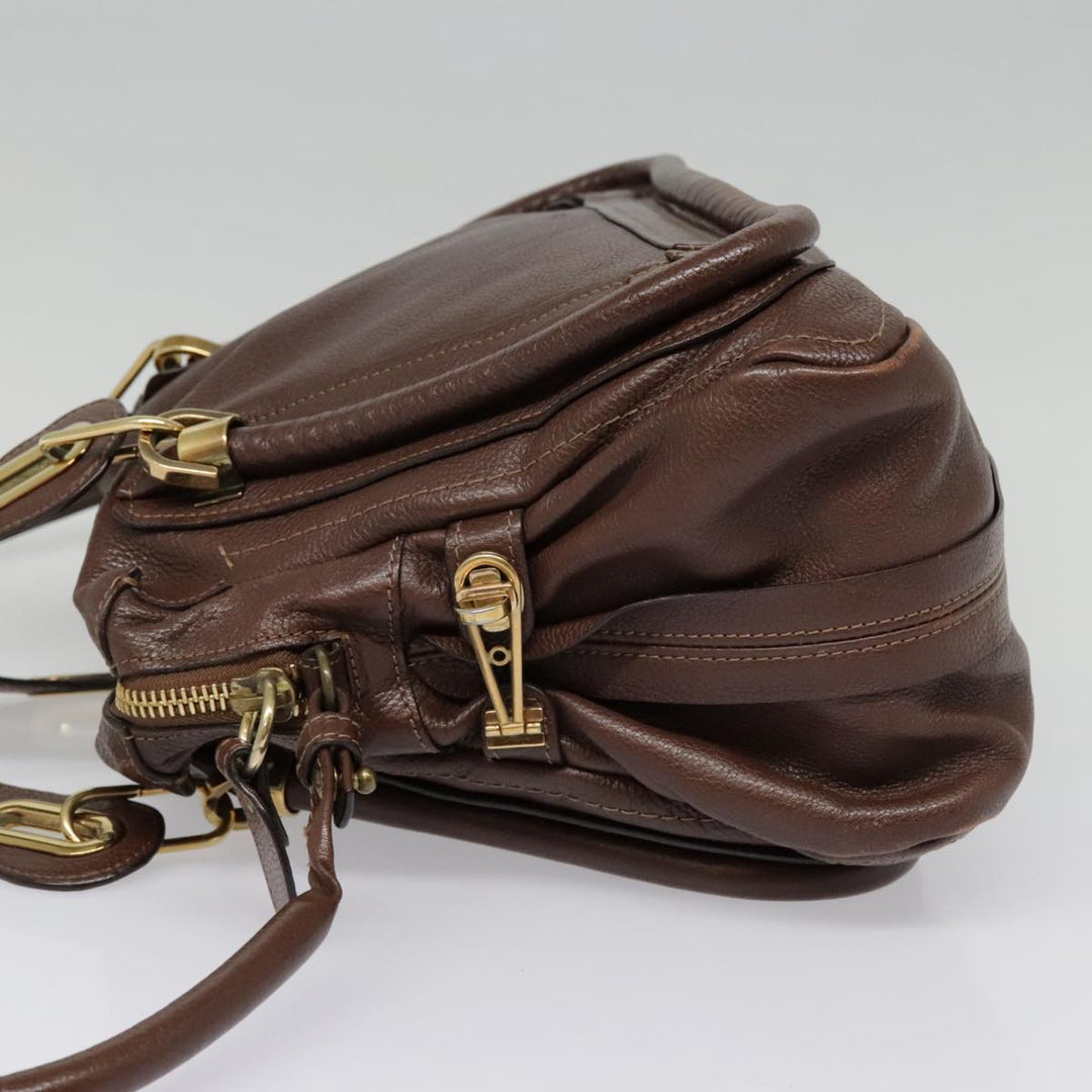 Chloe Paraty Hand Bag Leather 2way Brown Gold tb1210