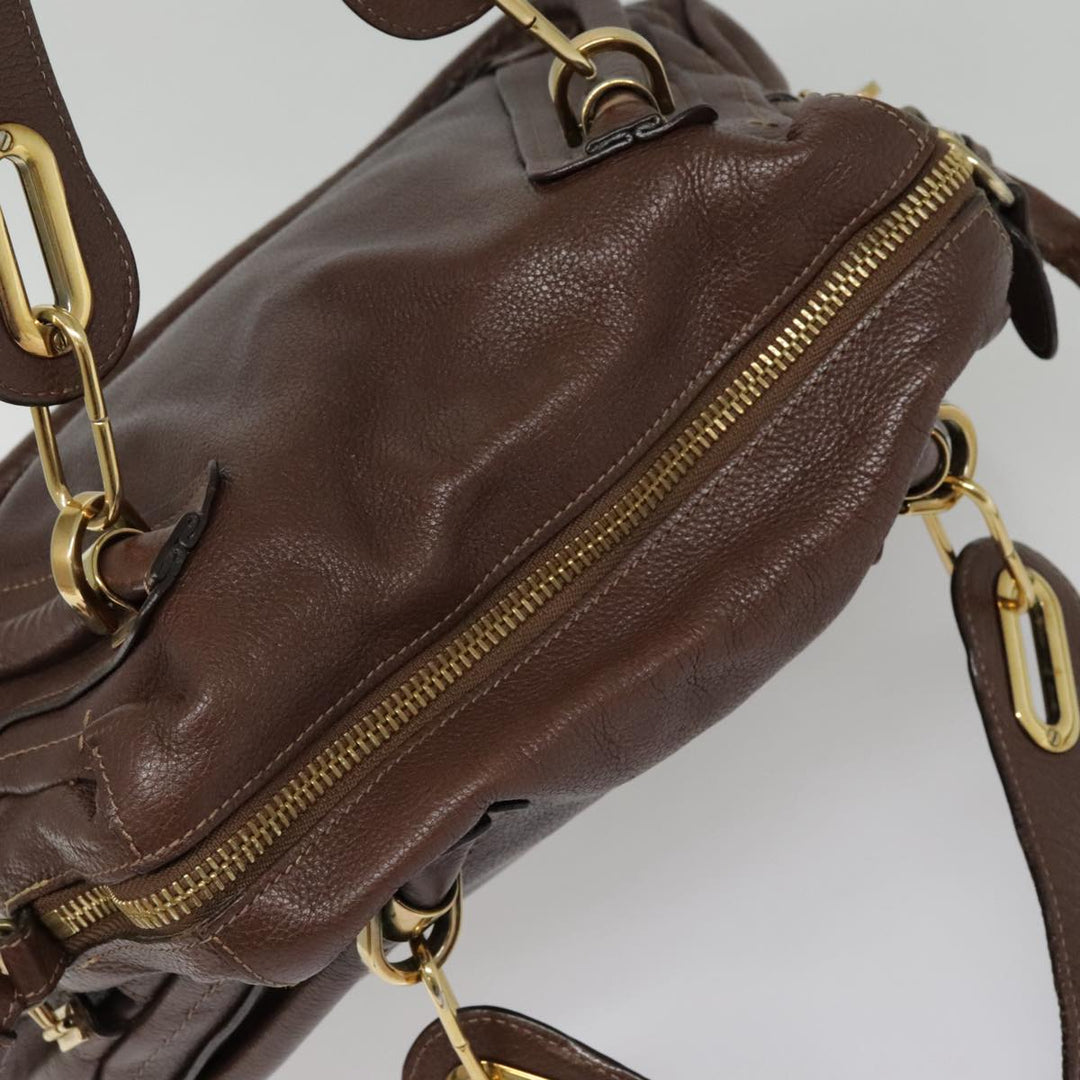 Chloe Paraty Hand Bag Leather 2way Brown Gold tb1210