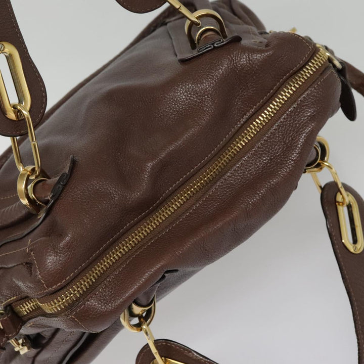 Chloe Paraty Hand Bag Leather 2way Brown Gold tb1210