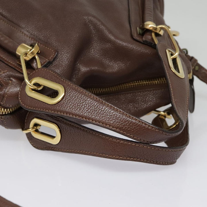 Chloe Paraty Hand Bag Leather 2way Brown Gold tb1210