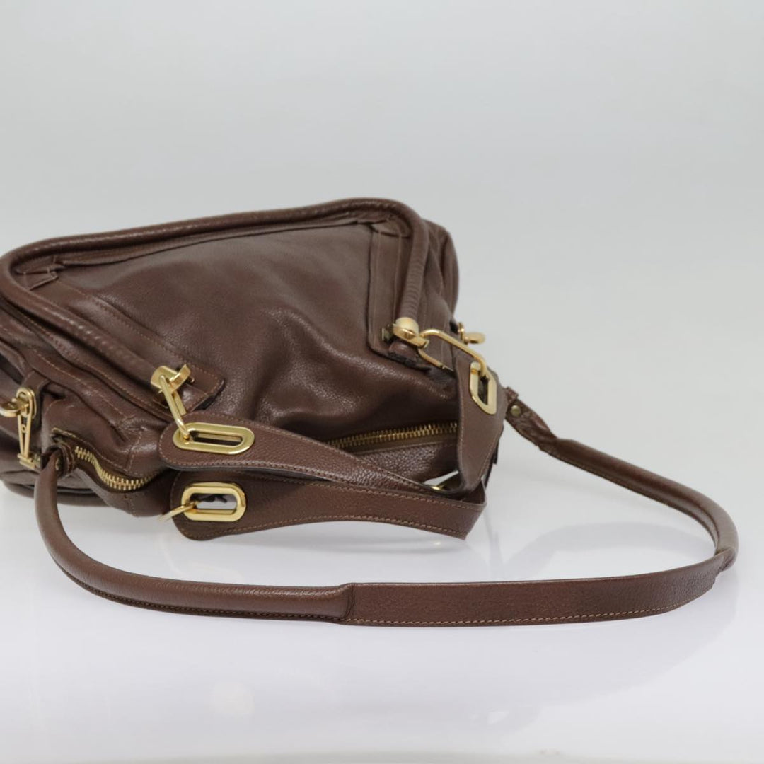 Chloe Paraty Hand Bag Leather 2way Brown Gold tb1210