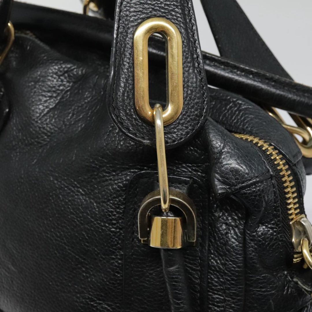 Chloe Paraty Hand Bag Leather 2way Black Gold tb1211