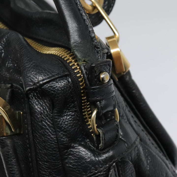 Chloe Paraty Hand Bag Leather 2way Black Gold tb1211