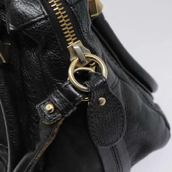 Chloe Paraty Hand Bag Leather 2way Black Gold tb1211