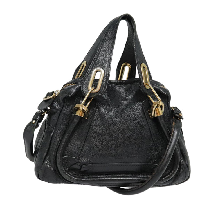 Chloe Paraty Hand Bag Leather 2way Black Gold tb1211