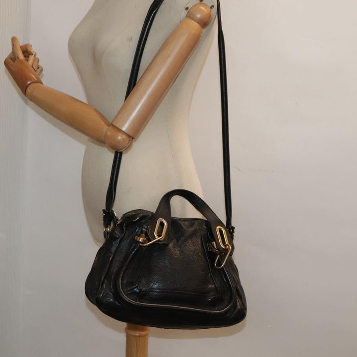 Chloe Paraty Hand Bag Leather 2way Black Gold tb1211