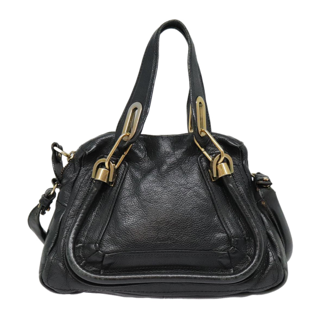 Chloe Paraty Hand Bag Leather 2way Black Gold tb1211