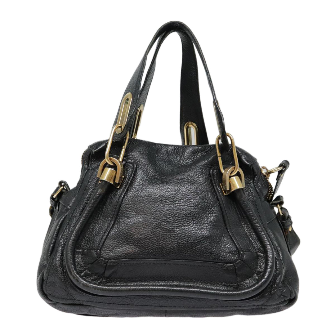 Chloe Paraty Hand Bag Leather 2way Black Gold tb1211