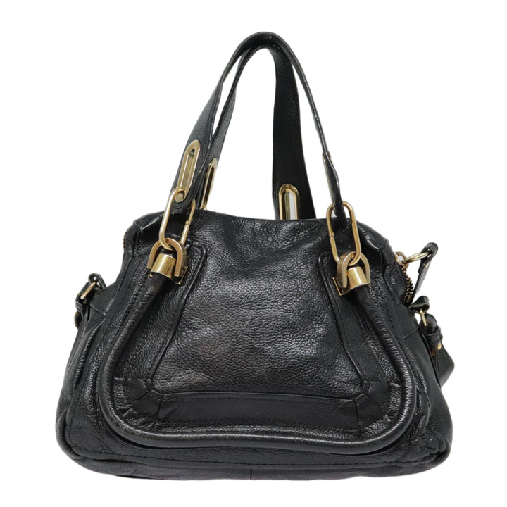Chloe Paraty Hand Bag Leather 2way Black Gold tb1211