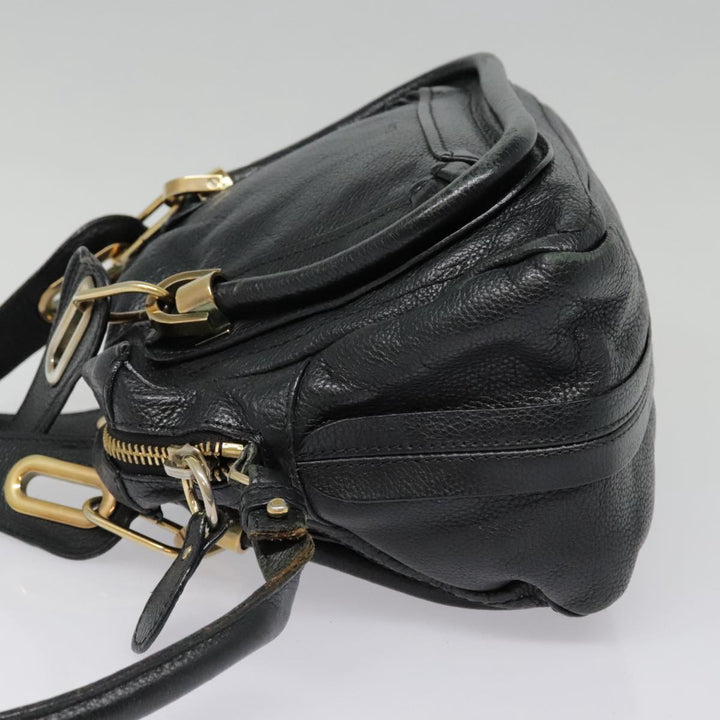 Chloe Paraty Hand Bag Leather 2way Black Gold tb1211