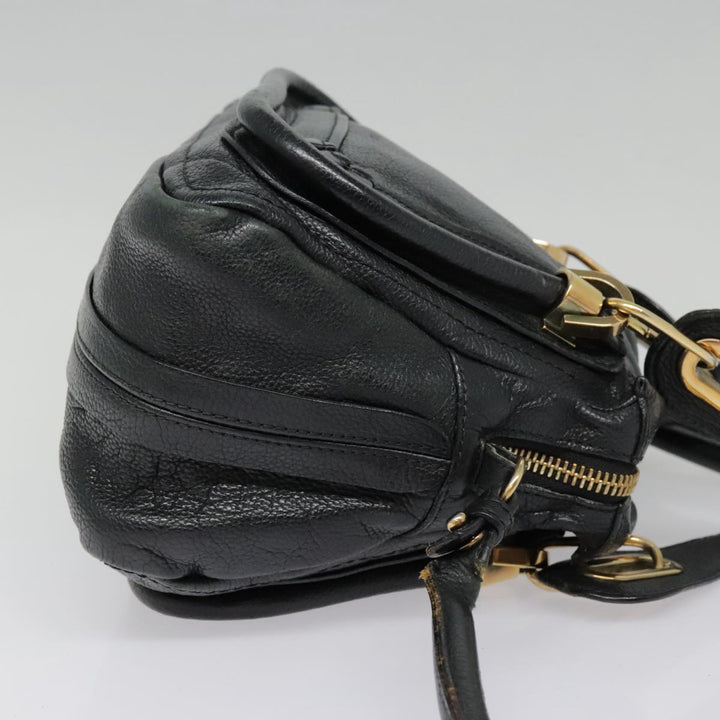 Chloe Paraty Hand Bag Leather 2way Black Gold tb1211