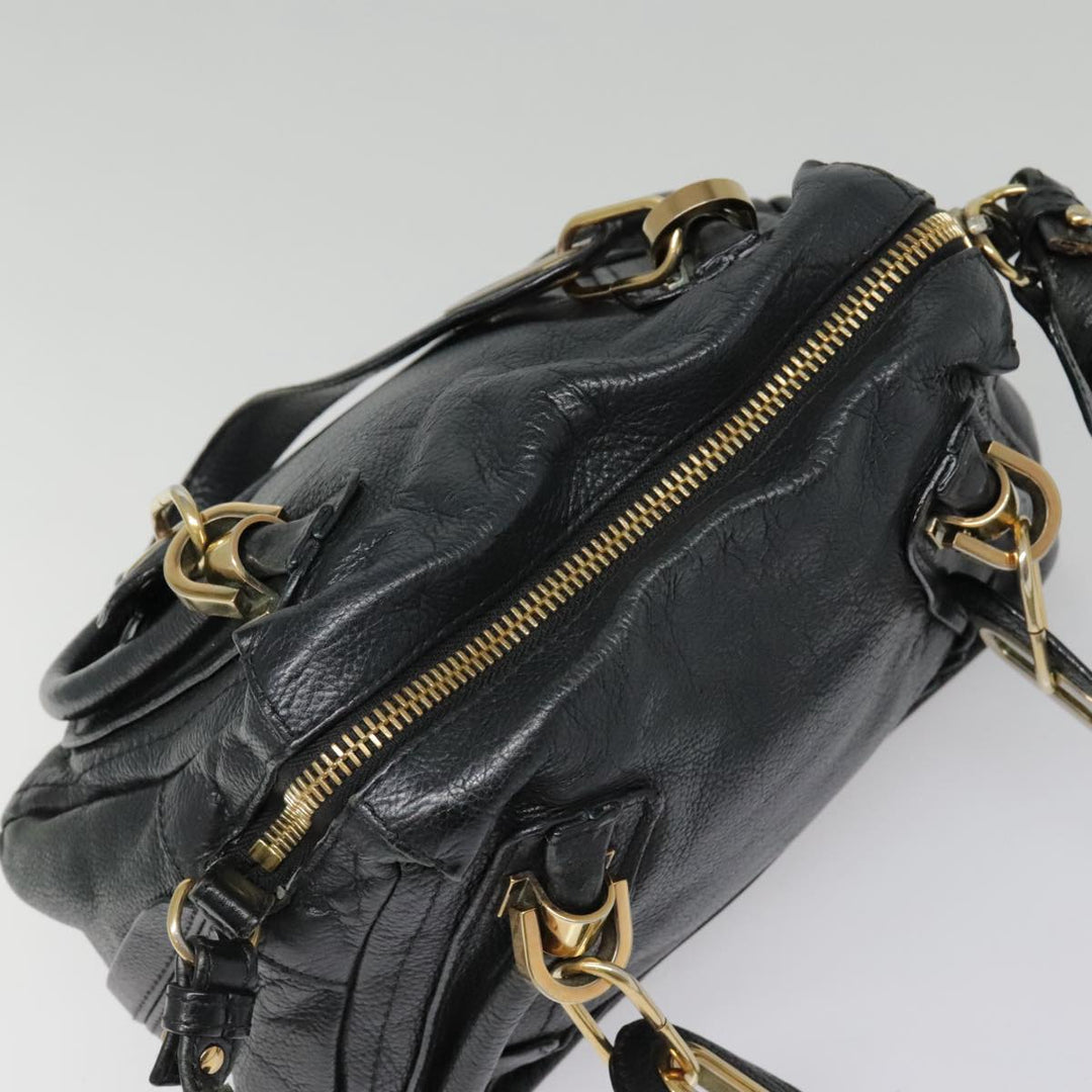 Chloe Paraty Hand Bag Leather 2way Black Gold tb1211
