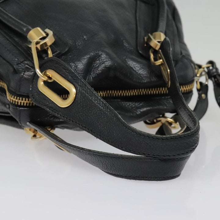Chloe Paraty Hand Bag Leather 2way Black Gold tb1211