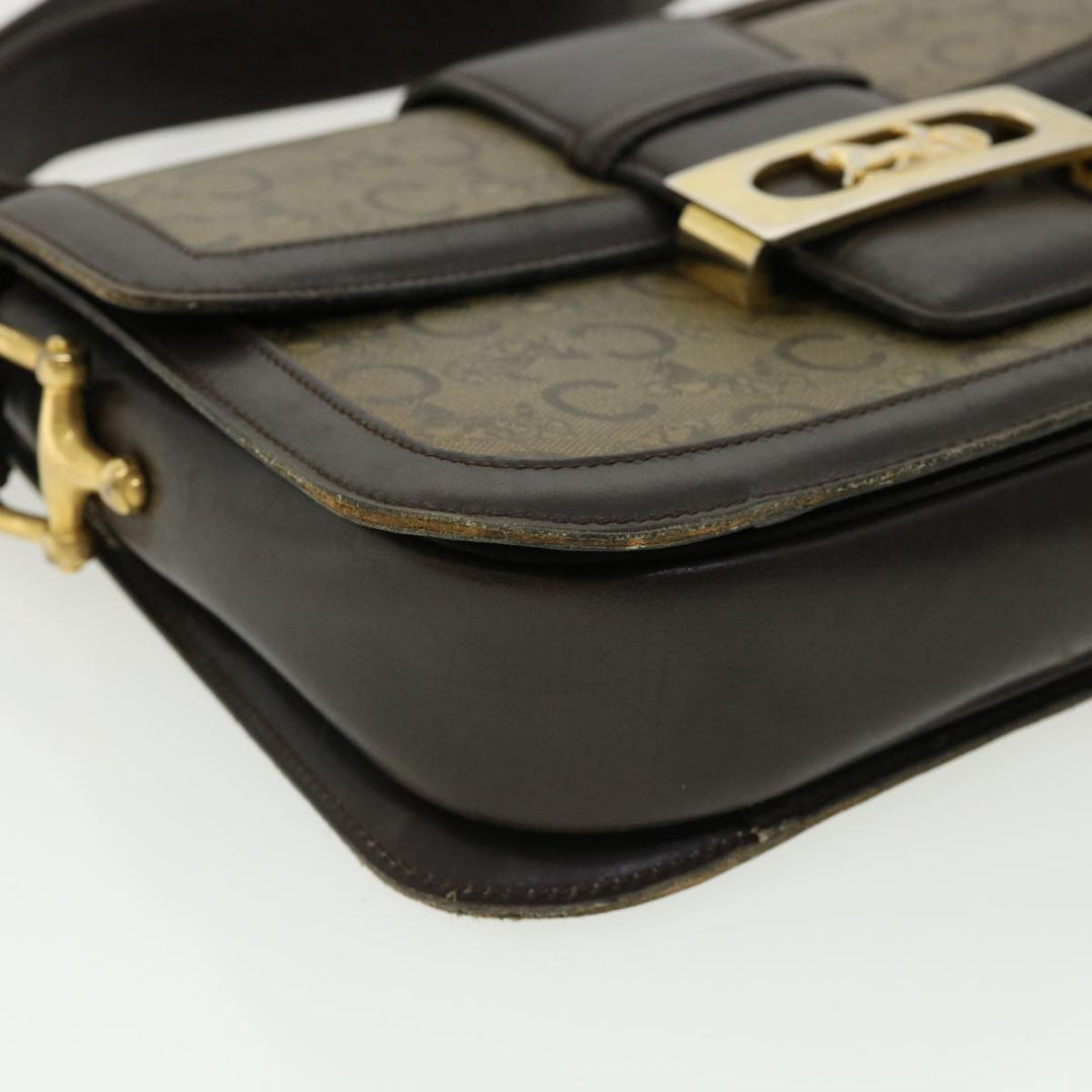 Celine C Macadam Canvas Gold Horse Carriage Shoulder Bag Brown  tb272