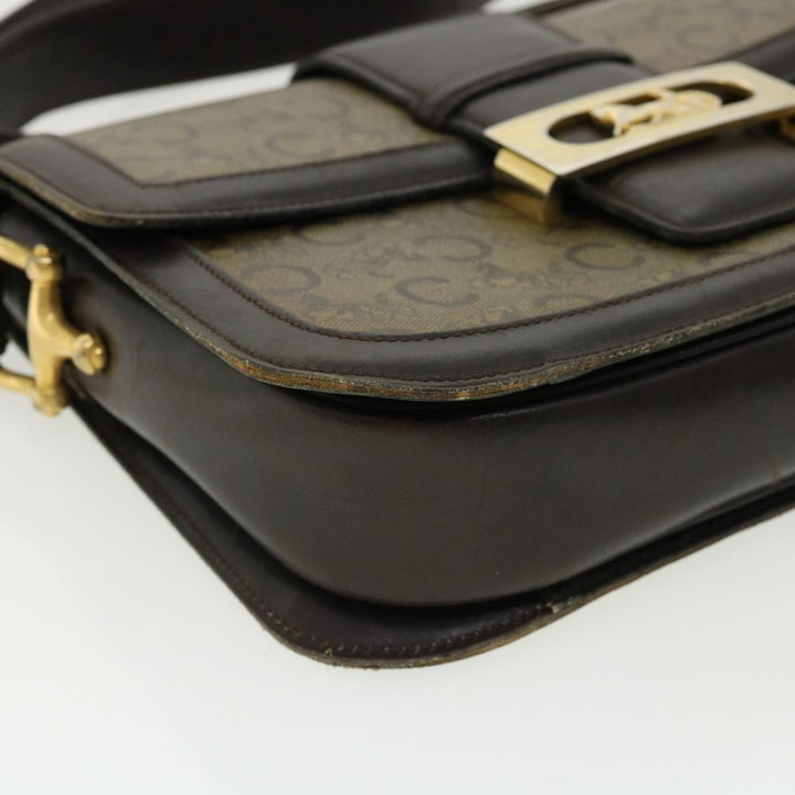 Celine C Macadam Canvas Gold Horse Carriage Shoulder Bag Brown  tb272