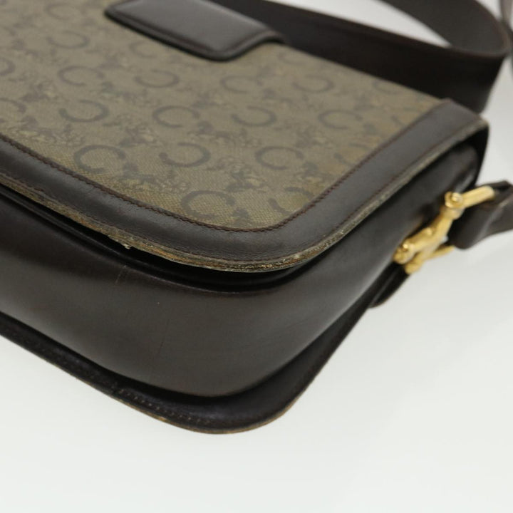 Celine C Macadam Canvas Gold Horse Carriage Shoulder Bag Brown  tb272