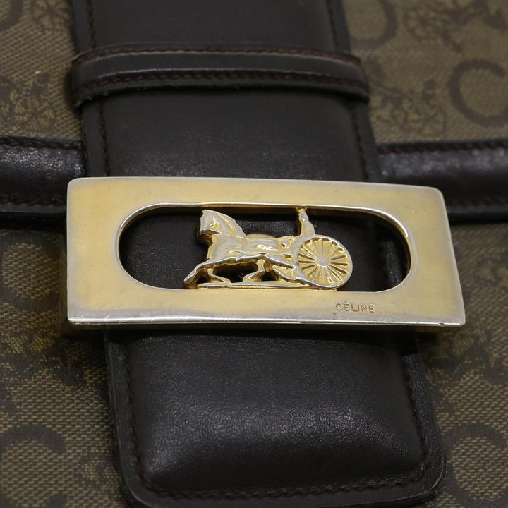 Celine C Macadam Canvas Gold Horse Carriage Shoulder Bag Brown  tb272