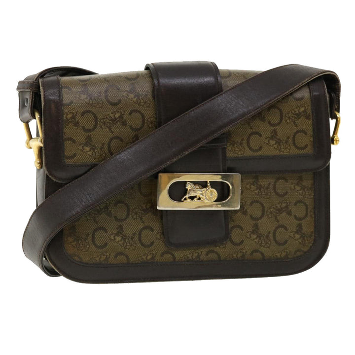 Celine C Macadam Canvas Gold Horse Carriage Shoulder Bag Brown  tb272