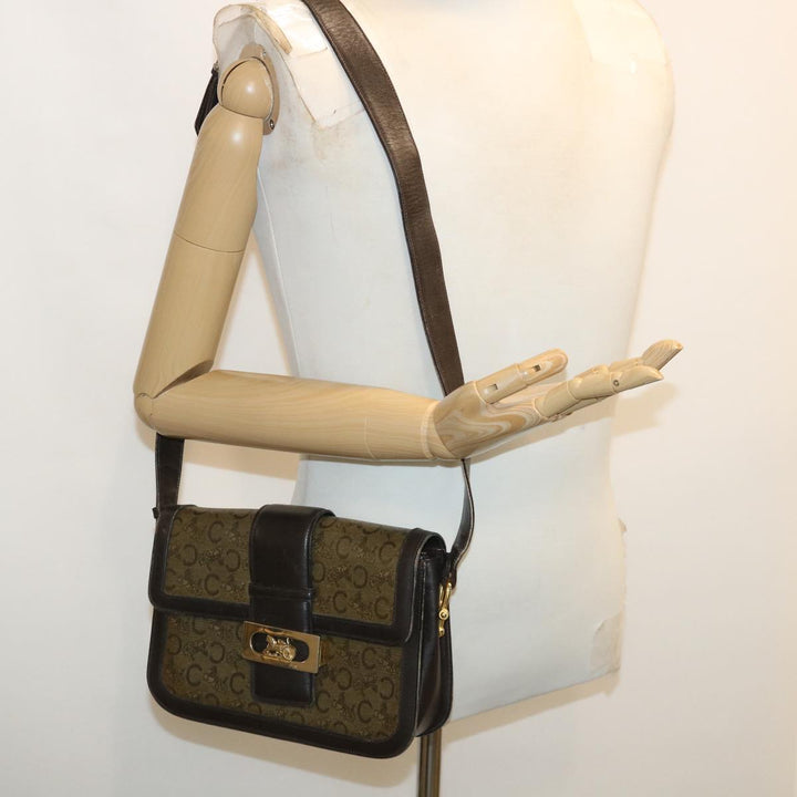 Celine C Macadam Canvas Gold Horse Carriage Shoulder Bag Brown  tb272