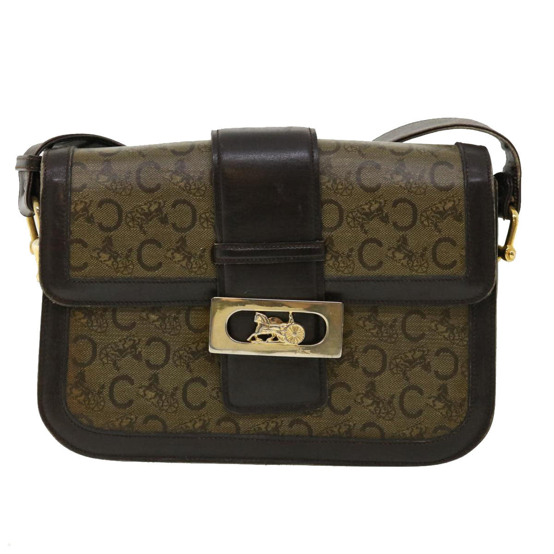 Celine C Macadam Canvas Gold Horse Carriage Shoulder Bag Brown  tb272