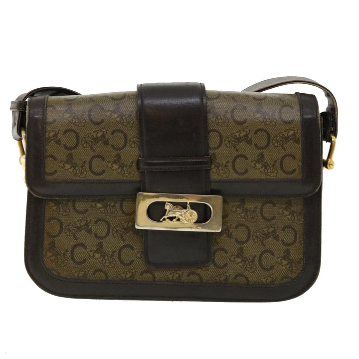 Celine C Macadam Canvas Gold Horse Carriage Shoulder Bag Brown  tb272