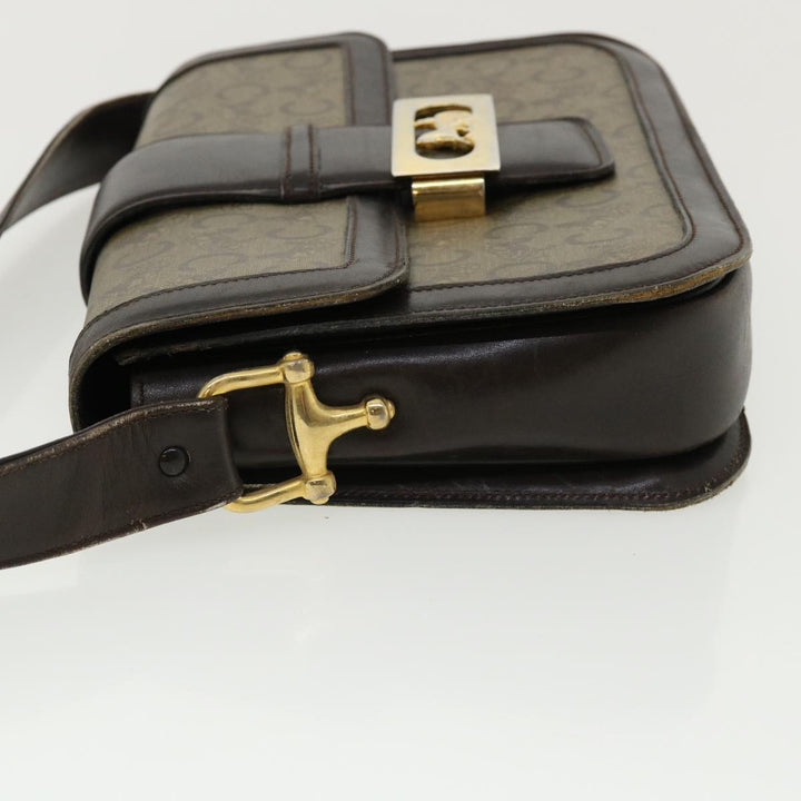 Celine C Macadam Canvas Gold Horse Carriage Shoulder Bag Brown  tb272