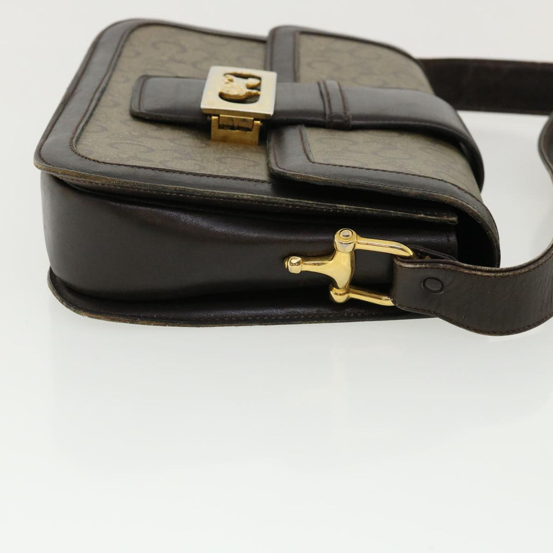 Celine C Macadam Canvas Gold Horse Carriage Shoulder Bag Brown  tb272