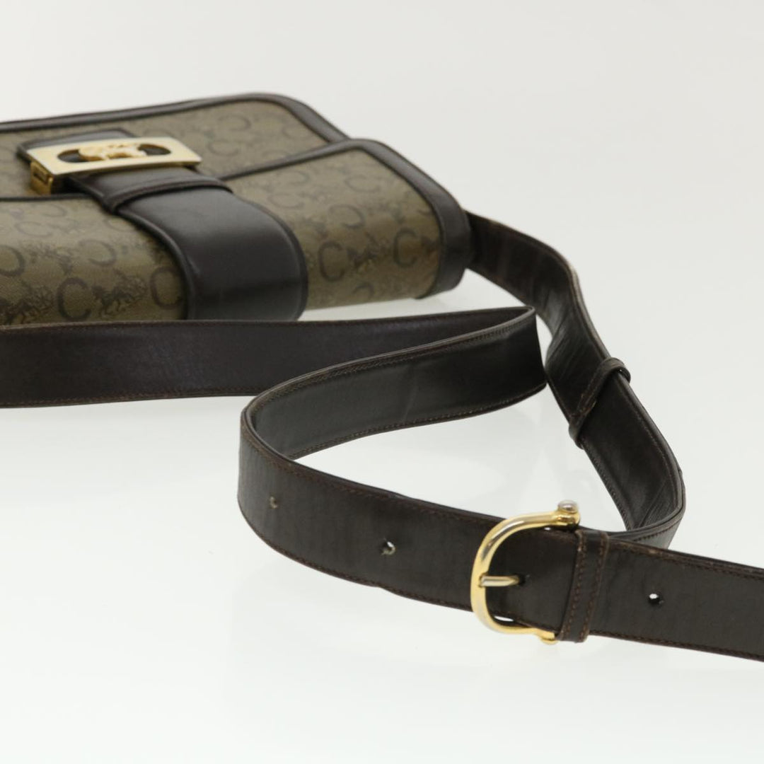 Celine C Macadam Canvas Gold Horse Carriage Shoulder Bag Brown  tb272
