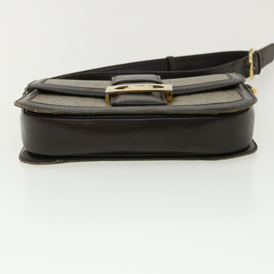 Celine C Macadam Canvas Gold Horse Carriage Shoulder Bag Brown  tb272