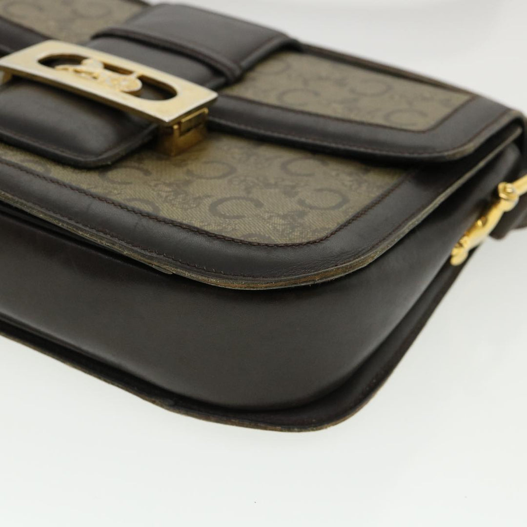 Celine C Macadam Canvas Gold Horse Carriage Shoulder Bag Brown  tb272