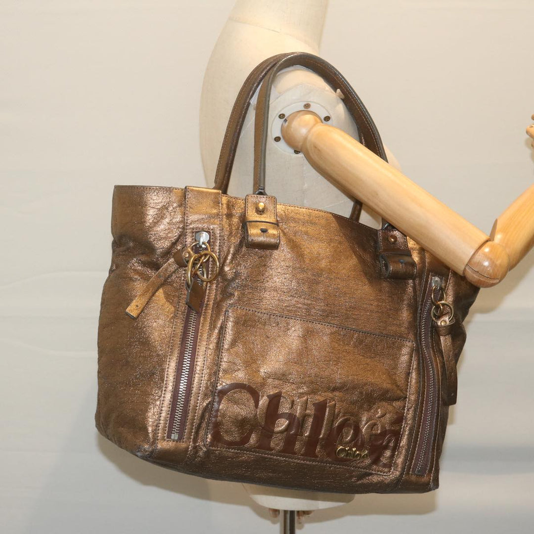 Chloe Eclipse Tote Bag Leather Gold Tone tb992
